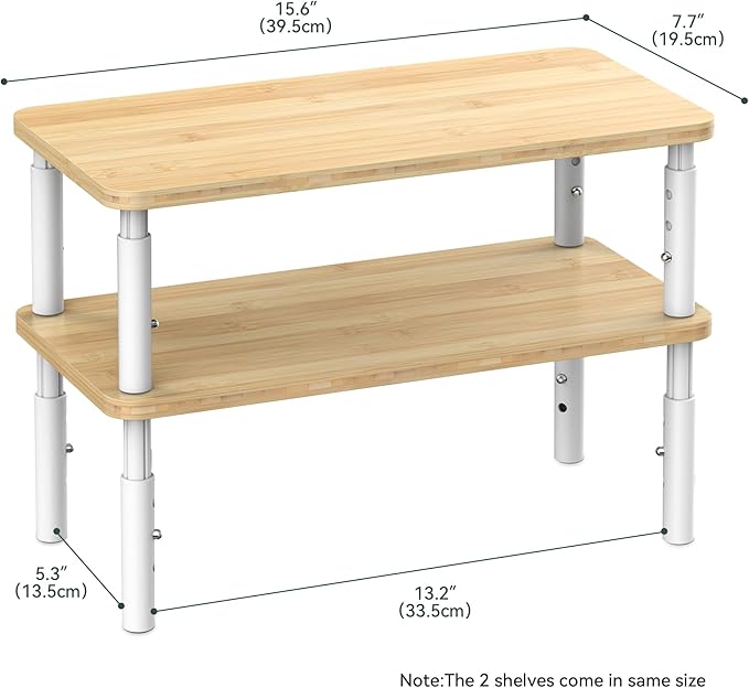 Cabinet Organizer Shelf, Spice Rack Set of 2 Kitchen Pantry Cupboard Shelves, Stackable, Height Adjustable, Natural Bamboo (15.6" Wx77.Dx6.57 H per Pack)-NeatNest