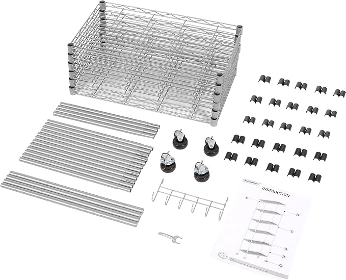 Homdox 6-Tier Storage Shelf Wire Shelving Unit Free Standing Rack Organization with Caster Wheels, Stainless Side Hooks, Silver Gray-NeatNest