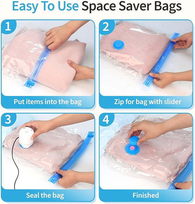 Vacuum Storage Bags, 6 Jumbo Space Saver Bags Save 80% Clothes Space, Vacuum Sealer Bags for Clothes, Comforters, Blankets, Bedding, Compression Seal for Closet Storage-NeatNest