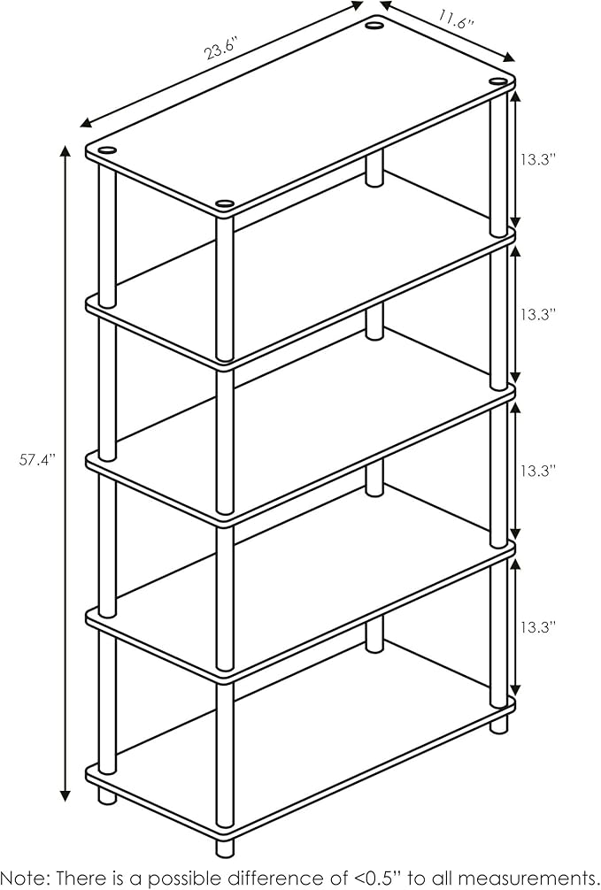 Furinno Turn-N-Tube 5-Tier Multipurpose Shelf / Display Rack / Storage Shelf / Bookshelf, Round Tubes, French Oak Grey/Black-NeatNest