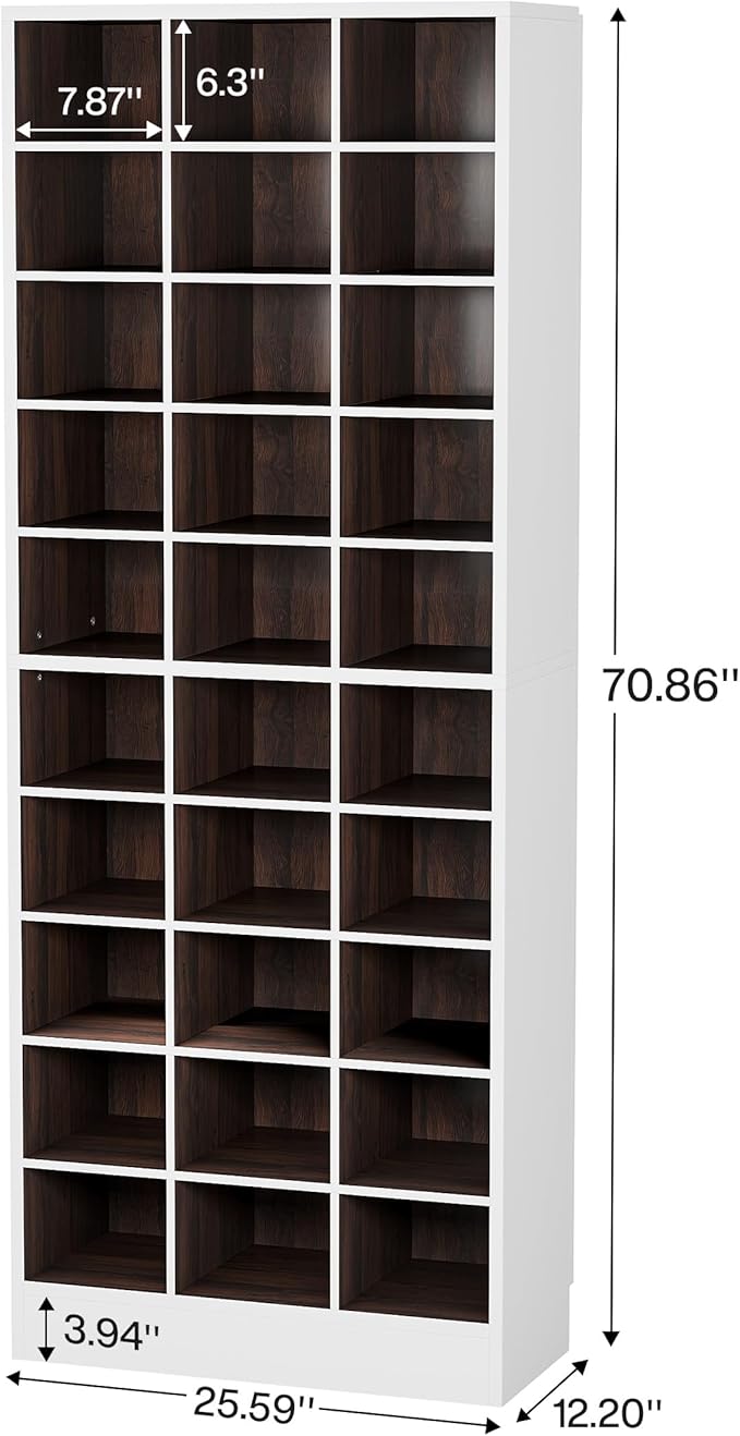 Tribesigns 10-Tier Shoe Storage Cabinet, White and Brown Wooden Shoe Rack with 30 Cubbies, Freestanding Tall Entryway Shoe Organizer for Closet, Entryway, Living Room-NeatNest