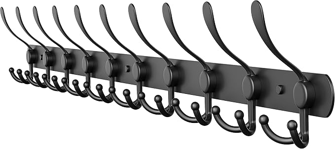 Coat Rack Wall Mount with 10 Tri Hooks, Stainless Steel 32 Inch – Black Matte Finish, Heavy Duty Wall Mounted Hook Rack for Coats, Hats, Towels, Scarfs, Robes, Bags, Entryway & Bathroom-NeatNest