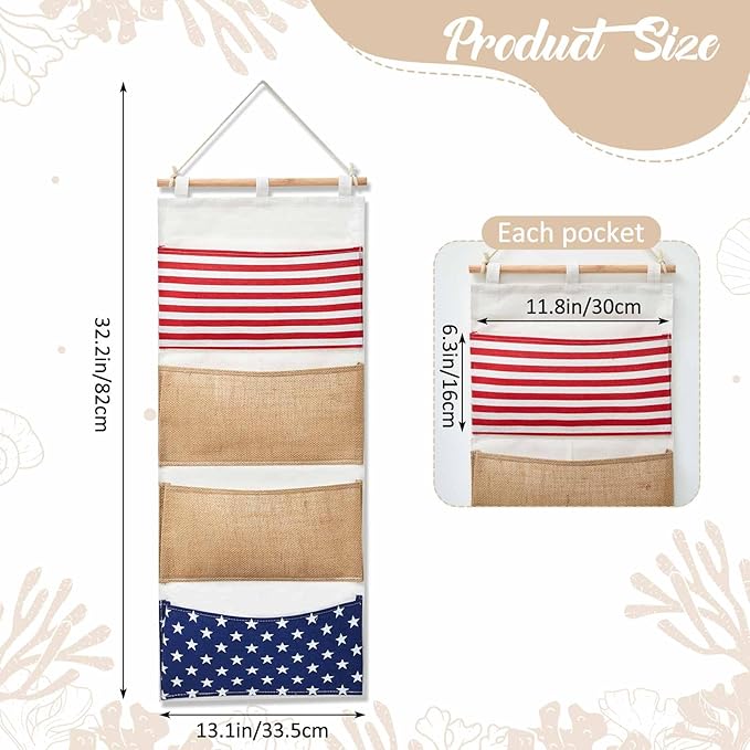 Juexica Fish Extender 32.3 x 13.2 Inch Hanging Pockets 4 Pocket Innovation Storage Bag Hanging Organizer Linen Cotton Wall Storage Bag for Cruise Cabin Door Closet Gifts(1 Pcs)-NeatNest