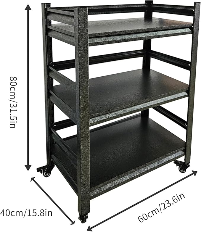 3 Tier Garage Storage Shelves,Heavy-Duty Unit with Wheels,Easy to Assemble Adjustable Metal Garage Shelving for Kitchen Warehouse Tool Room(Size:60cmX40cmX80cm)