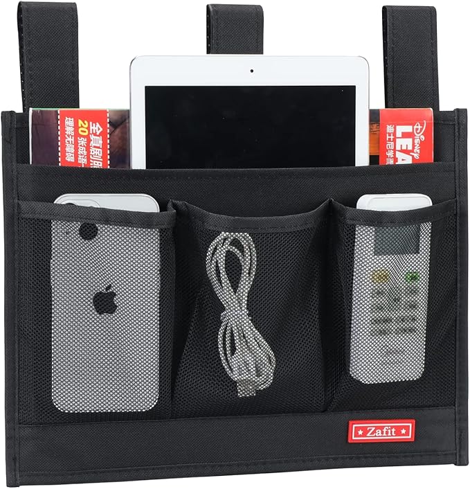 Hanging Bedside Caddy, Bedside Storage Organizer for Magazine, Phone, Remote control (Classic4 Pockets-Black)-NeatNest