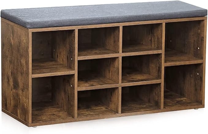 Shoe Storage Bench, Entryway Bench with Storage, 3-Tier Shoe Rack Bench 10 Cubbies Adjustable Shelves Shoe Organizer Shelf for Hallway Front Door Living Room Bedroom