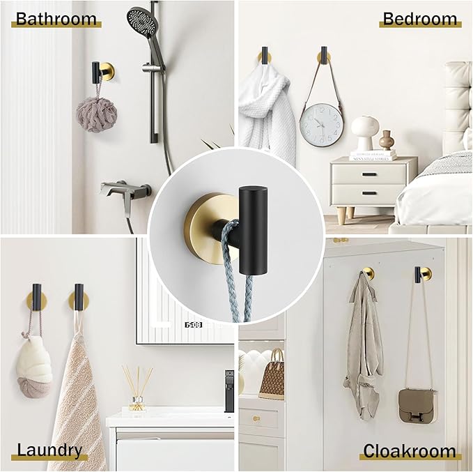 Black and Gold Towel Bar Set 10 Pieces Bathroom Hardware Accessories Set Include 23.6 in Towel Bar Towel Ring Towel Hook and Toilet Paper Holder Stainless Steel Wall Mounted-NeatNest