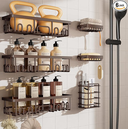 Veken Shower Caddy 6-Pack, No Drilling & Rustproof, Waterproof Adhesive Shelves Rack with Soap Holder, Large Capacity Bathroom Organizers and Storage, Wall-Mounted Kitchen & Home Decor-NeatNest
