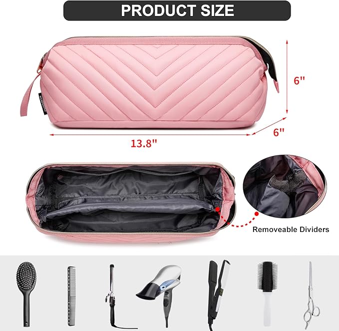 Hair Tools Travel Bag for Shark Flexstyle Dyson, Quilted Case Organizer Bag, Gift for Women Hair Accessories Storage Bag, Travel Hairdryer Portable Bag for Women, Pink-NeatNest