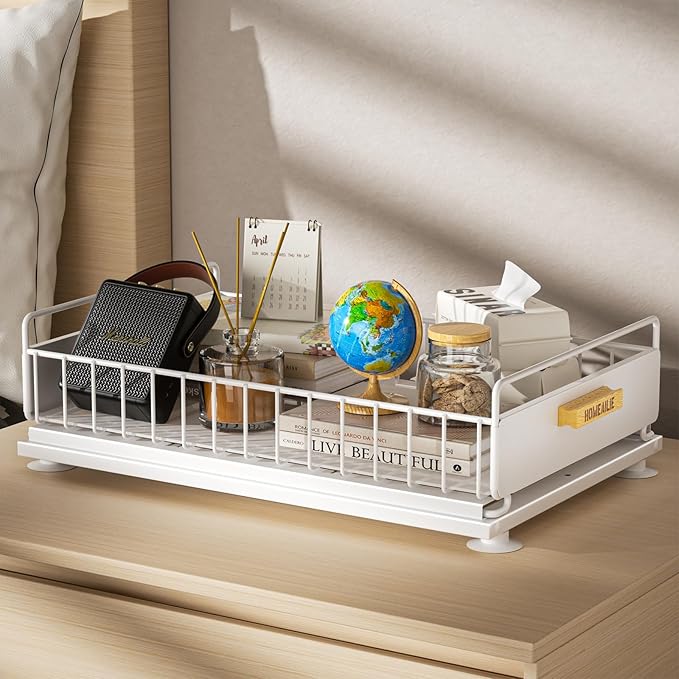 Under Sink Organizer, Single Tier Metal Pull Out Sliding Drawer Shelf for Kitchen Bathroom Cabinet Storage, Sturdy Rack – White-NeatNest