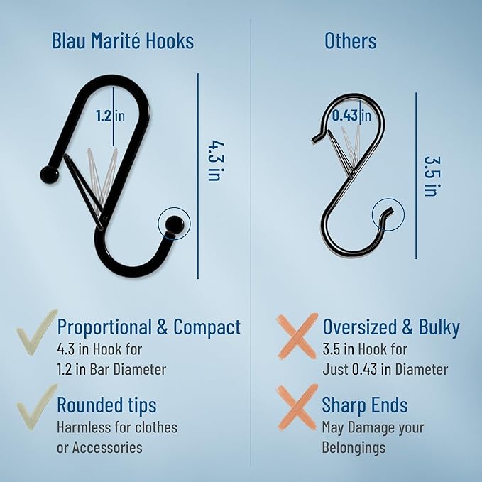 6-Pack Metal S Hooks for Hanging – Heavy-Duty S-Shaped Hook with Safety Buckle – Fits Bars up to 1.2 in – Anti-Drop S-Hooks for Closet, Wardrobes & Storage – Golden (Large)-NeatNest