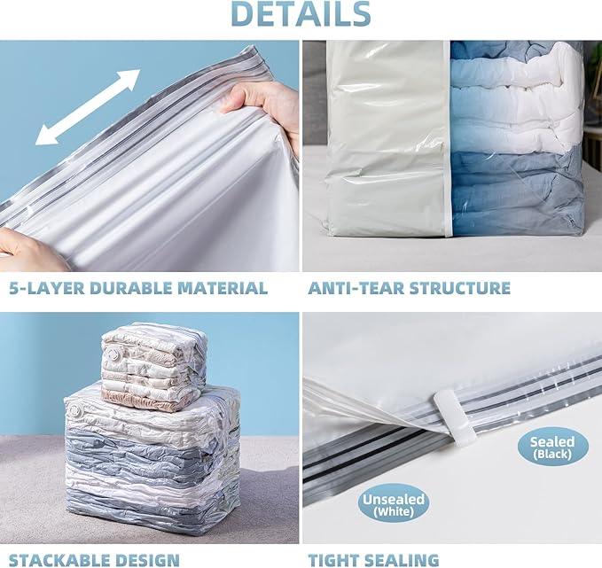 6 Pack Vacuum Storage Bags, Cube Combo (3 Jumbo+3 Medium), Vacuum Seal Bags for Clothing, Bedding, Blanket, Space Saving Closet Organization-NeatNest