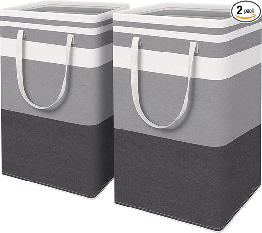 HomeHacks 2-Pack Large Laundry Basket, Waterproof, Freestanding Laundry Hamper, Collapsible Tall Clothes Hamper with Extended Handles for Clothes Toys in the Dorm and Family Gradient Grey, 88L-NeatNest