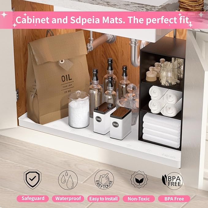Sdpeia Under Sink Mat for [28" x 22"] Cabinet, Upgraded Silicone Waterproof Mat Kitchen Cabinet Liner Cabinet Protector Kitchen Organizers and Storage-NeatNest