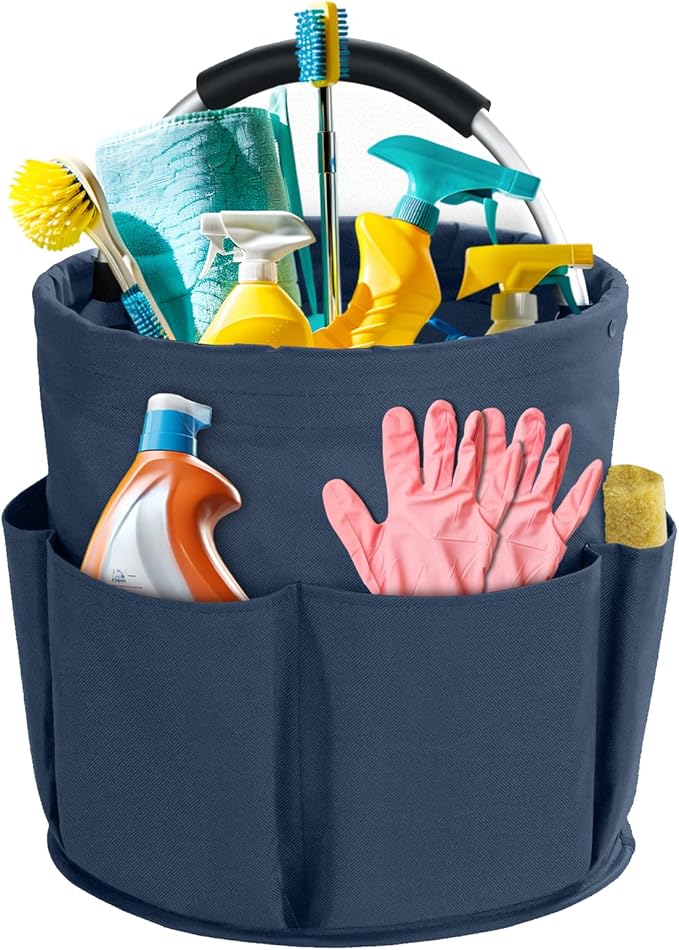 Cleaning Caddy with Handle, Cleaning Products Organiser, 17L Foldable Storage Basket, Cleaning Caddy Organiser, Portable Multi Cleaning Bucket Bag for Home, Garden (Dark Blue)-NeatNest