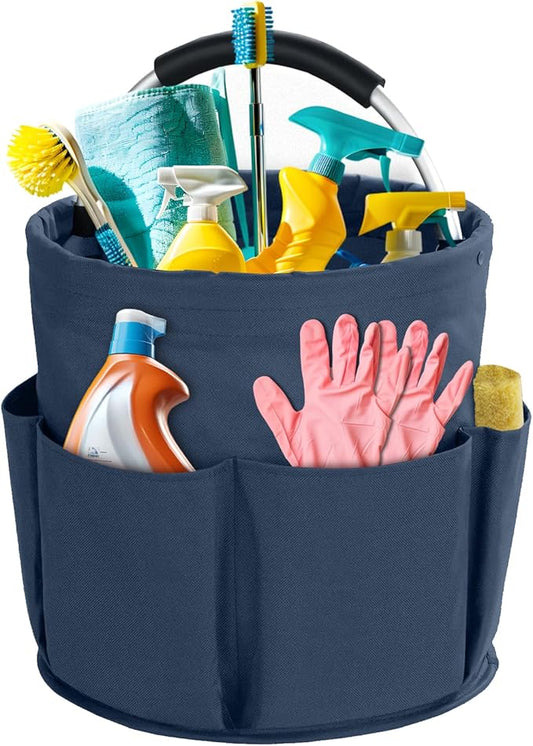 Cleaning Caddy with Handle, Cleaning Products Organiser, 17L Foldable Storage Basket, Cleaning Caddy Organiser, Portable Multi Cleaning Bucket Bag for Home, Garden (Dark Blue)-NeatNest