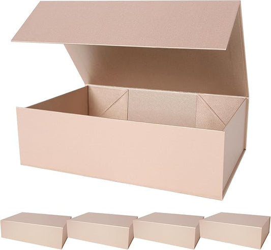 Aimyoo Gold Magnetic Gift Boxes with Lids 13.8x9x4.3 in, Large Bridesmaid Groomsman Proposal Box, Rectangle Collapsible Box for Present Graduation Birthday Storage 5 Pack-NeatNest