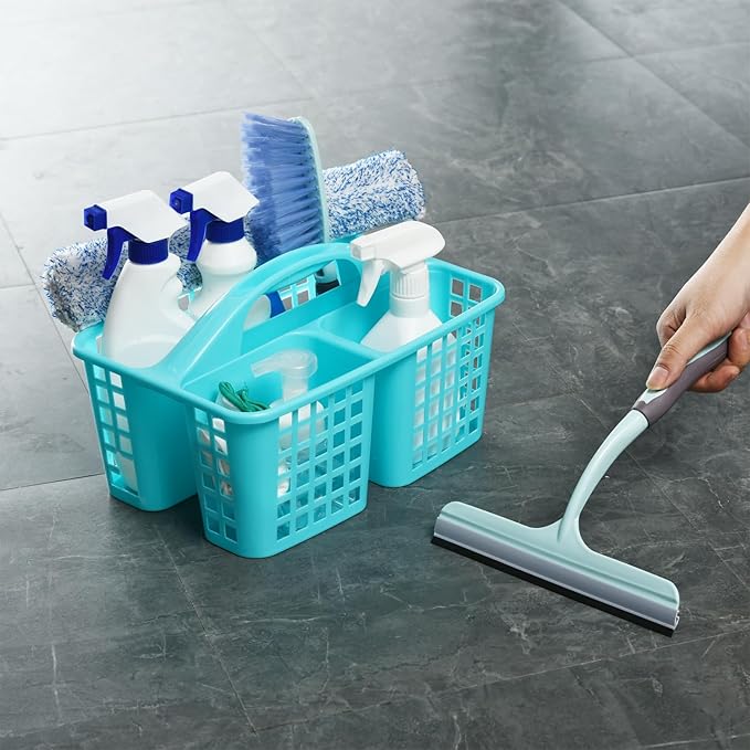 Haundry Plastic Shower Caddy Basket with 3 Compartments, Portable Divided Cleaning Supply Storage Organizer with Handle (Blue)-NeatNest
