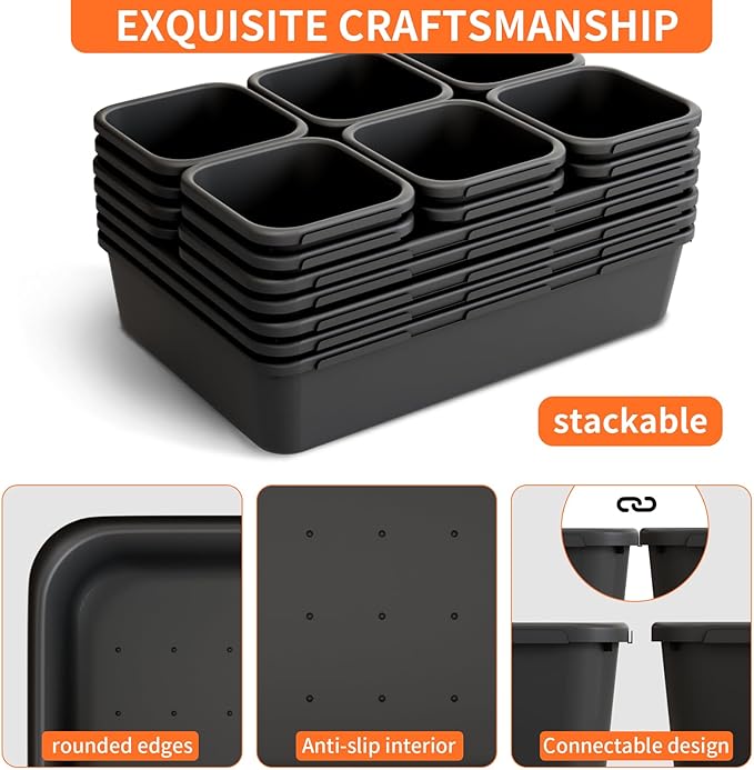 45 Pack Desk Drawer Organizer Tray, 3 Sizes Plastic Drawers Organizer Storage for Kitchen, Bathroom, Office, Vanity, Makeup, Utensils, Junk Drawer Organizer Bins, Gadget Trays for Organizing.-NeatNest