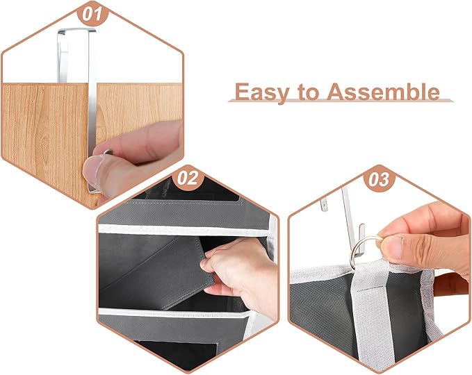 3 Packs 5-Tier Over the Door Storage Organizer with 10 Side Mesh Pockets, 48 lbs Load Capacity, 3 Hooks Design, Hanging Organizer with Clear Windows for Bathroom, Bedroom, Nursery, Kitchen-Grey