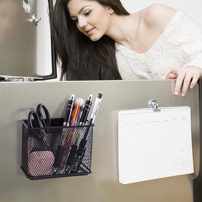 dedoot Minimalist Black Magnetic Pen Holder, 4.7x2.3x3.7inch Strong Mesh Magnetic Holder for Whiteboard Marker, Refrigerator, Locker-NeatNest