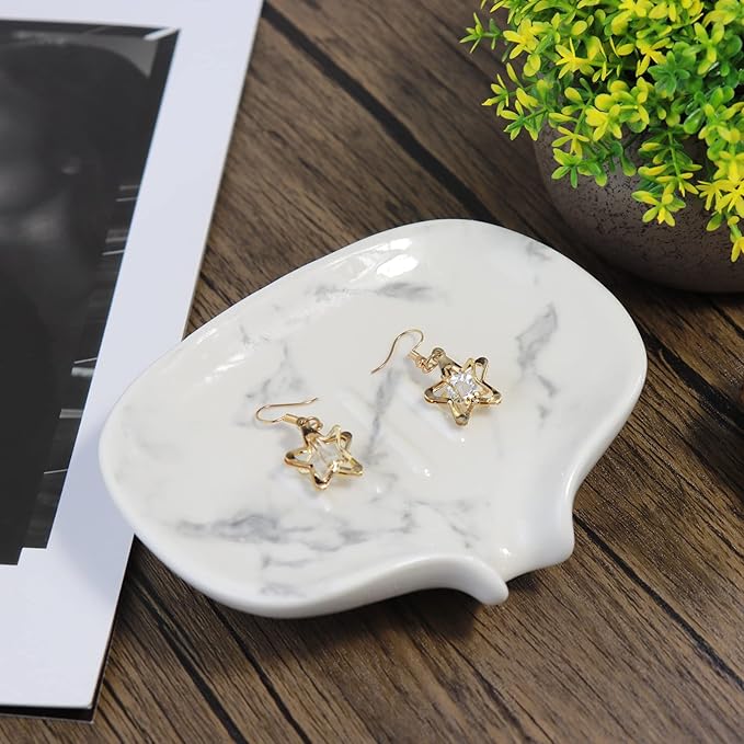 Ceramic Marble Texture Soap Dish, Self Draining Slot, Portable for Shower, Bathroom & Kitchen Sink-NeatNest