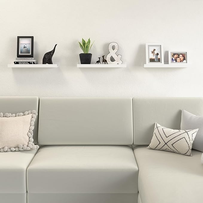 Floating Shelves Set of 3, White Wall Shelves with Lip, Shelves for Wall Decor, Modern Picture Ledge for Living Room, Bedroom, Nursery, Bathroom, Pictures, Books, Plants- Modern White-NeatNest