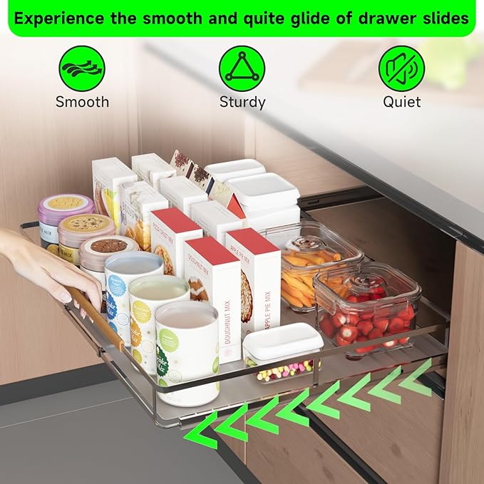 Expandable Pull Out Drawers for Cabinets, Kitchen Cabinet Slide Out Shelves, Adjustable Roll Out Drawers, Stainless Steel, Small 2 Pack, (10.5"-16") W * 22.7"D-NeatNest