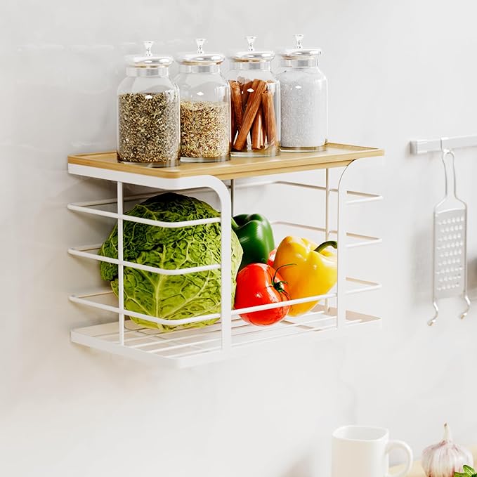 2 Pack Stackable Storage Kitchen Laundry Pantry Organizers,Trash Bag Holder Wall Mount,Garbage Bag Dispenser with Bamboo Top,White Large and Small-NeatNest