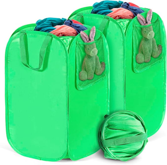 HOUSE AGAIN Upgraded Pop-up Laundry Hamper 2 Pack, Collapsible Laundry Basket with Durable Handles Solid Bottom High Steel Frame, Portable Foldable Dirty Clothes for Dorm, Laundry room Travel, Green-NeatNest