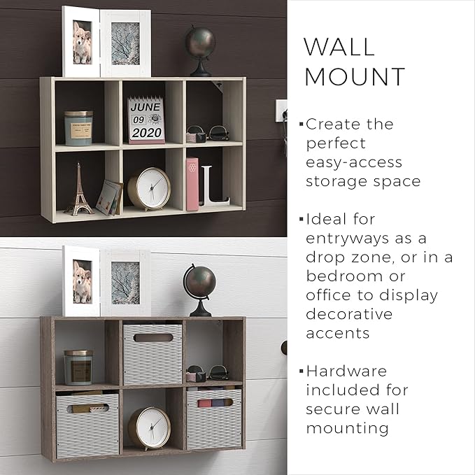 ClosetMaid 5430 Mini 6-Cube Desktop or Wall Mount Organizer, Bleached Walnut-NeatNest
