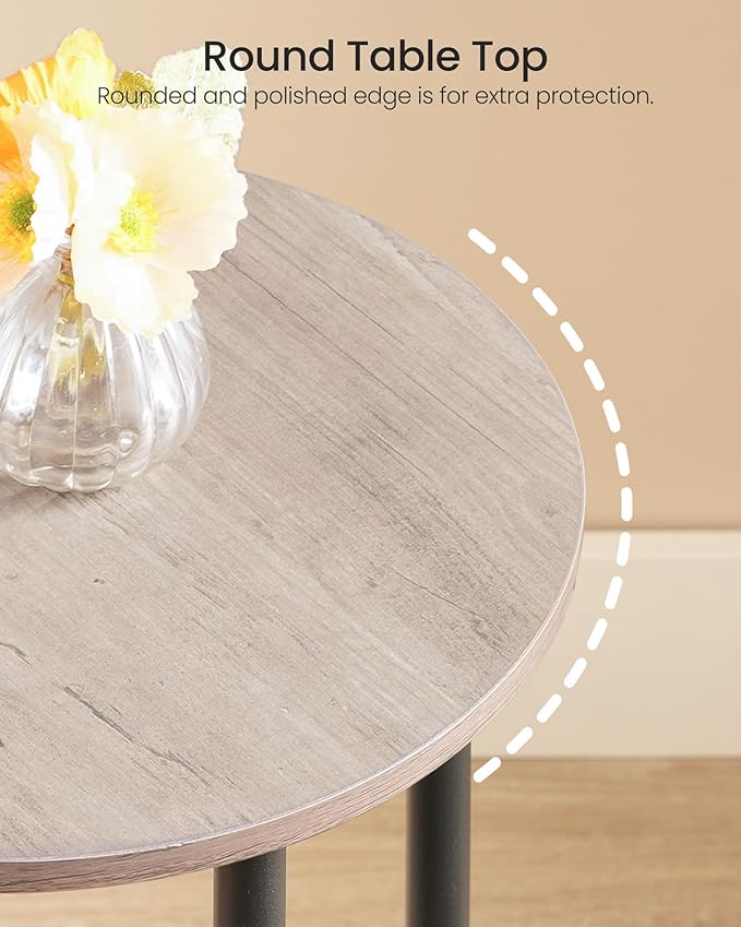 Side Table Set of 2, Round End Table, 2-Tier Small Nightstand with Sturdy Metal Tube, Industrial Coffee Table, for Living Room, Bedroom, Greige and Black TBZ01P2BG
