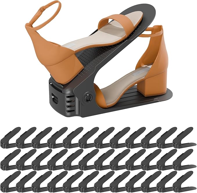 Shoe Slots Organizer, 36PCS Adjustable Double Layer Stack Shoe Rack, 50% Space-Saving Storage Rack Holder, Black-NeatNest