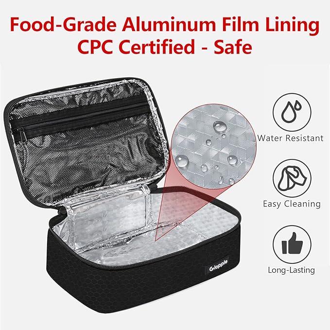 Gloppie Small Lunch Bag for Adults & Kids - Compact Insulated Lunch Box, Durable & Food-Grade Lining | Portable Cooler for Work, School, Travel (Black Honeycomb)-NeatNest