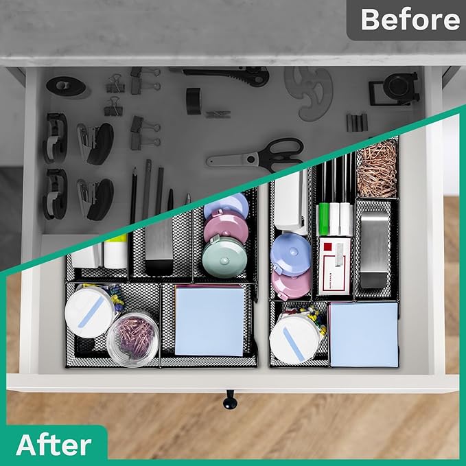 Desk Drawer Organizer Tray Versatile Metal Mesh Desk Organizers and Accessories for Office Supplies, School, Home, 10.34 x 6.1 x 1.38 Inches-NeatNest