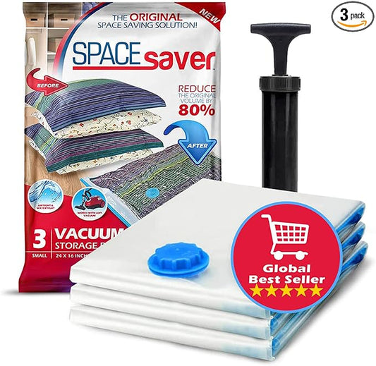 3 Pack Small Vacuum Storage Bags for Comforters, Blankets & Clothes – Vacuum Sealed Compression Bags with Hand Pump – Space Saver Storage Bags for Bedding, Moving, Travel & Organization-NeatNest