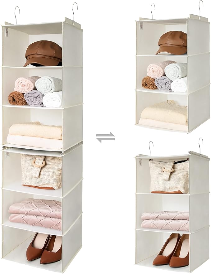 GRANNY SAYS 6-Shelf Hanging Closet Shelves, Separable to 2 Pack 3-Shelf Closet Shelves Organizer, Hanging Organizers and Storage for Living Room, Beige-NeatNest