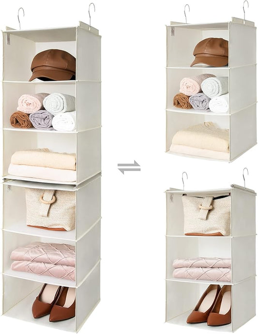 GRANNY SAYS 6-Shelf Hanging Closet Shelves, Separable to 2 Pack 3-Shelf Closet Shelves Organizer, Hanging Organizers and Storage for Living Room, Beige-NeatNest