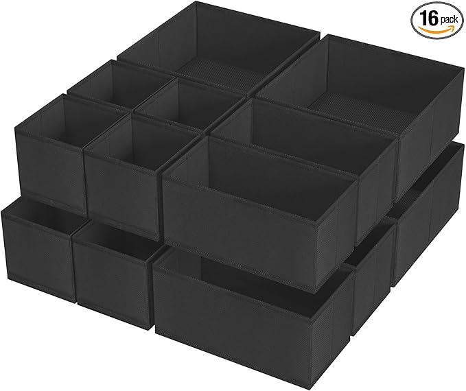 Criusia 16 Pack Underwear Drawer Organizer, Drawer Organizer Clothes, Foldable Cloth Storage Box Closet Dresser Drawer Divider Organizer for Clothes, Scarves (Black)-NeatNest