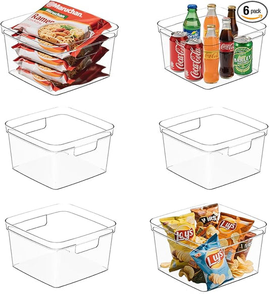 MOONEDGE Cube Storage Organizers Bins – Clear PET Storage Containers with Handles, Stackable Pantry & Closet Organizers for Kitchen, Bathroom, Laundry Room & Under-Sink Storage (6 Pack)-NeatNest