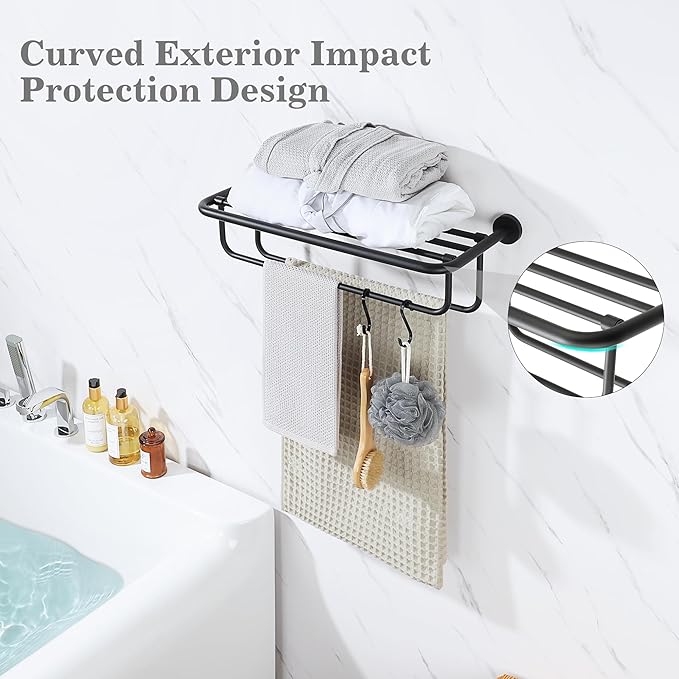 Alise Towel Rack for Bathroom,24 Inch Matte Black Towel Holder for Lavatory,Towel Hanger with Double Towel Bars for Bath Wall,Wall Mount SUS304 Stainless Steel Towel Drying Storage Shelf,GYSJ9260-B