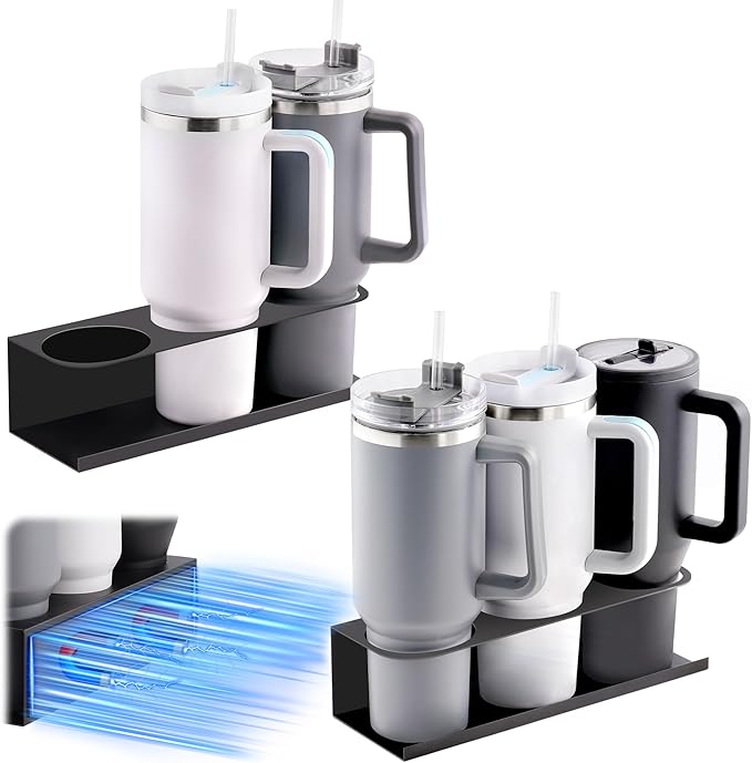2 Pack Strong Magnetic Cup Holder for Fridge, Magnetic Cups Holder for Metal Surface, Organizer for 30&40 oz Water Bottle Tumblers, Metal Cabinet Cup Storage Racks, Tumbler Organizer Accessories