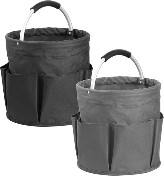 2Pack 17L Foldable Cleaning Supply Caddy with Handle, Portable Bucket Tool Organizer, Garden Tool Bag in 600D Oxford Fabric, Folding Storage Basket for Outdoor, Bathroom, Black + Dark Gray-NeatNest