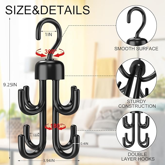 3Pcs Tank Top Hanger, Rotatable Bra Hangers for Closet Organizer, Max 72 Storage Capacity Belt Hanger, Plastic Space Saving Closet Organizers Apartment Dorm Essentials for Bra Tank Top Belt Tie, Black-NeatNest