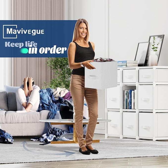 Mavivegue 9 Cube Storage Organizer, Closet Organizer With Drawers, Easy to Assemble DIY Shelf for Living Room, Bedroom, Dorm Room - White
