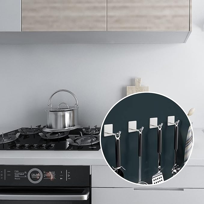 4PCS Adhesive Sticky Wall Hooks Heavy Duty, Long Stainless Steel Towel Hooks for Hanging Kitchen Bathroom Home, Waterproof Hook Wall Hanger Holder for Key Hat Coat Bag (Silver)