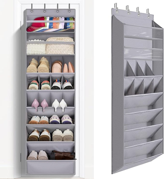 FENTEC 1 Pack Over The Door Shoe Organizer,68" Exlarge Deep Pockets Hanging Shoe Organizers, 8 Shelves Shoe Rack for Closet, Shoe Holder for Boots,Over Door Organizer in Home, RV, Dorm, Grey-NeatNest