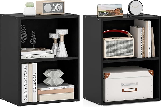 Giantex Bookshelf and Bookcase Set of 2, 2-Cube Storage Shelf W/Large-Capacity Open Storage Space for Living Room Bedroom Study Office Multi-Functional Furniture Display Cabinet, Black