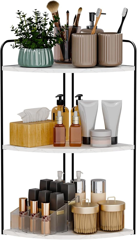 Bathroom Counter Organizer,Countertop Organizer,Vanity Organizers,Bathroom Storage,Bathroom Sink Caddy,Counter Shelf,Corner Counter,Corner Shelves(Black-White Marble)-NeatNest