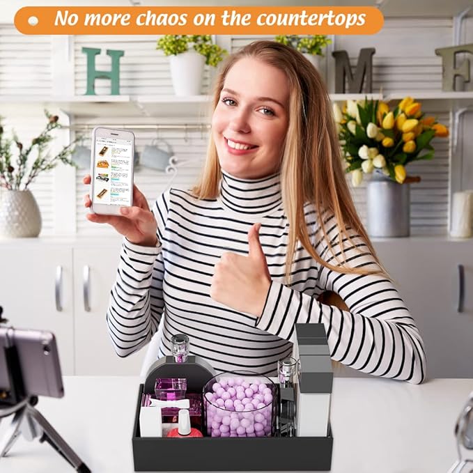 Black Bamboo Drawer Organizer - Silverware&Utensil Holder Organizer for Kitchen Drawers, Multi-Use Drawer Dividers Boxes for Bathroom Counter，Cabinet, Garage, Office Desk, Makeup, Jewelry (12*6*2.5)-NeatNest